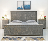 Indian Hand Carved Solid Wood King Size Bed Grey 121